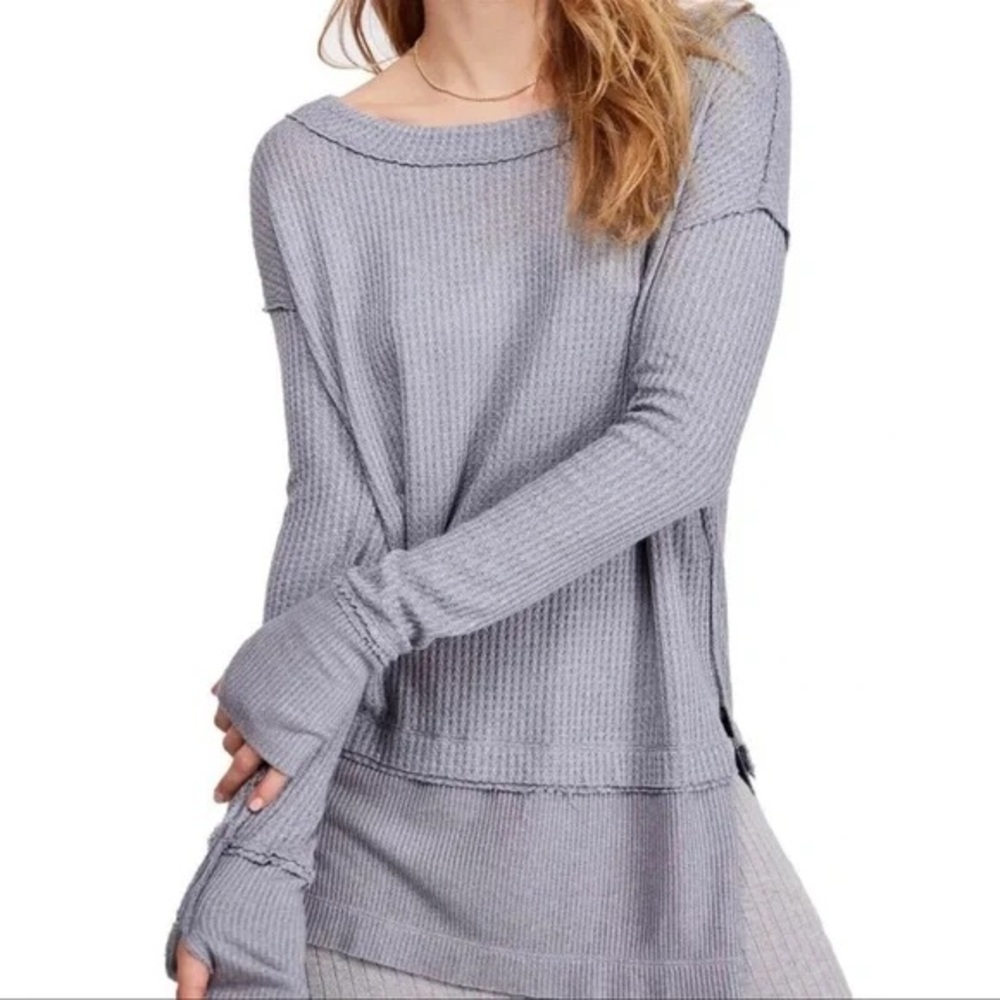 We The Free Blue Textured Knit Top